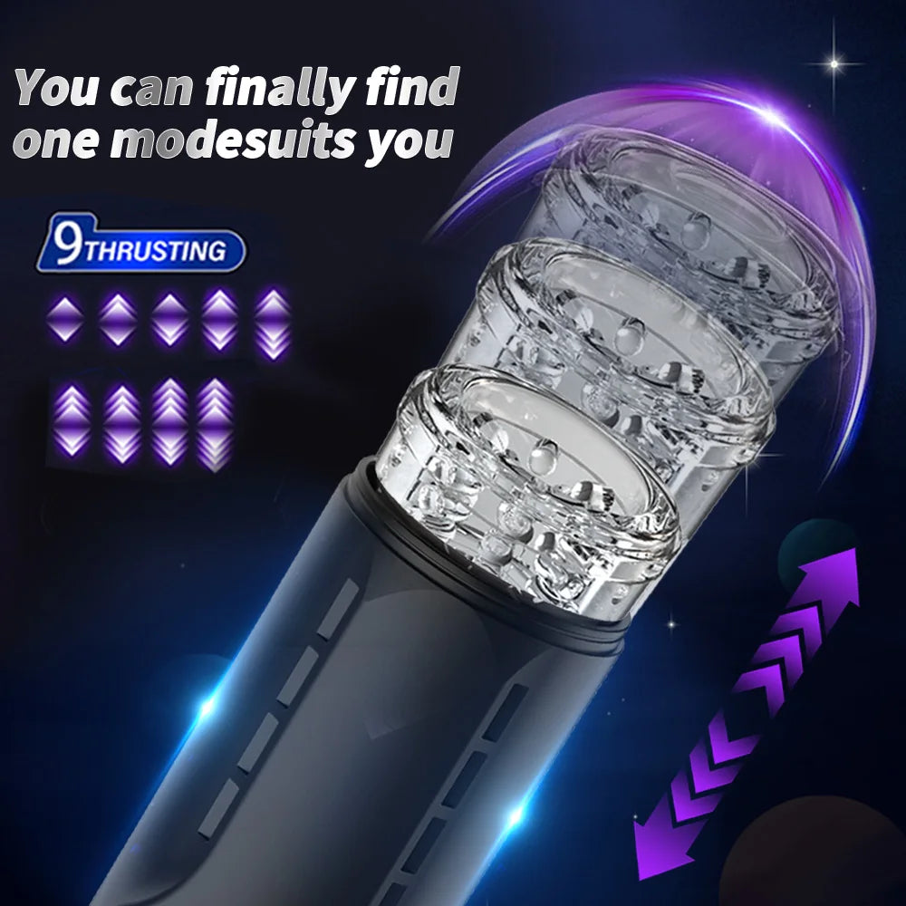 Adult Sex Toys  Automatic Male Masturbator Stroker with 9 Thrusting & Rotating 3D Realistic Transparent Textured Sex Machine