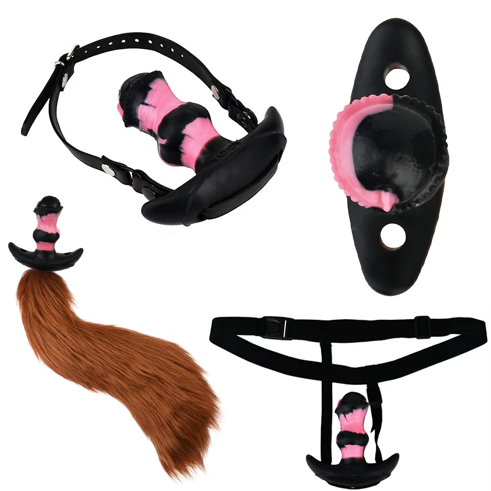YOCY Mouth Gag Horse Dildo Adjustable Leather Strap on Sex Toy For Couple Game Bondage Muzzles
