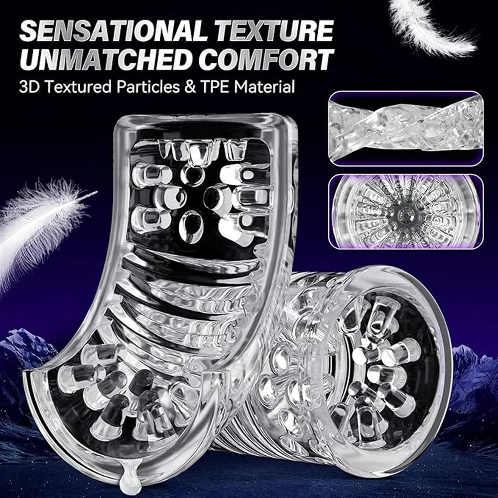 Adult Sex Toys  Automatic Male Masturbator Stroker with 9 Thrusting & Rotating 3D Realistic Transparent Textured Sex Machine