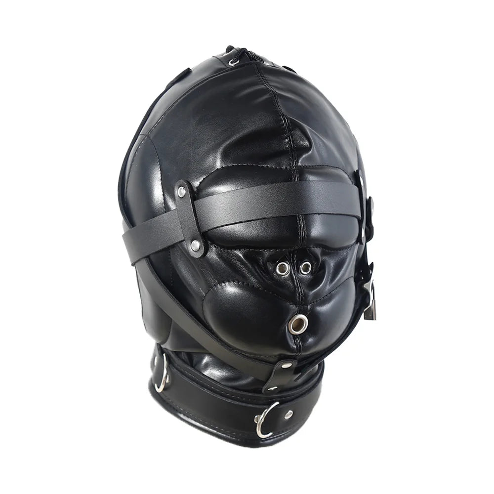 BDSM Leather Hood, Adjustable Full Head Coverage, Sadistic Sex Game, Punishment,BDSM Bondage Training,Adult Sex Toys for Couples