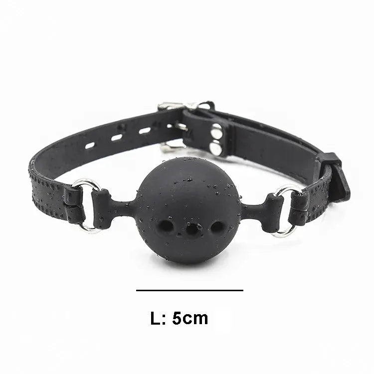 BDSM Silicone Gag Ball, Breathable Hollow Design with Adjustable Strap, Small Medium Large Size for Beginner Training