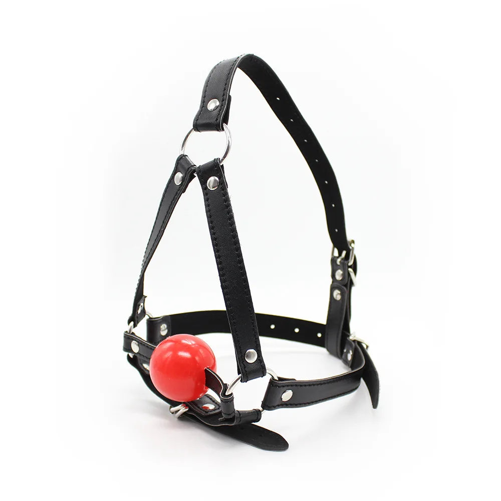Exotic Accessories - Sex Flirting Mouth Gag Toy for Couples, Adult Erotic SM Leather Harness with Dribbling Soft Ball Mouth Plug