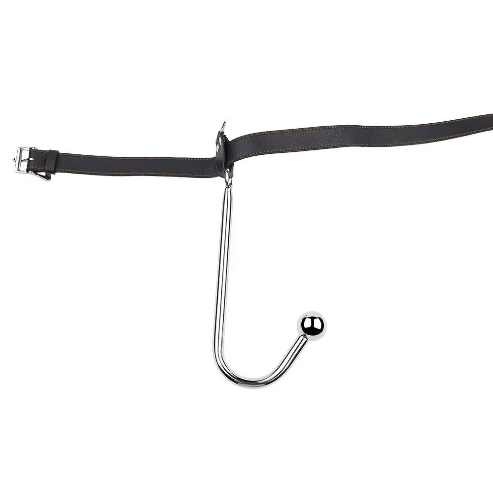 BDSM anal hook leather set, sex assist position, metal hook restraint, belt mouth plug handcuffs, adult sex toys