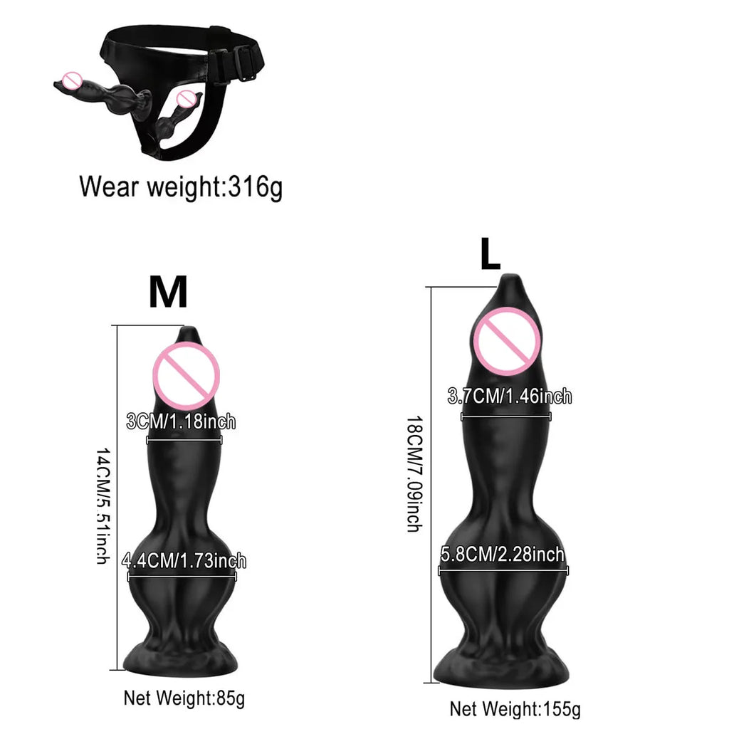 Adjustable Strap-On Harness with Double Dog's penis Attachment – Soft Silicone Strap On for Couples, Hands-Free Wearable Penetr