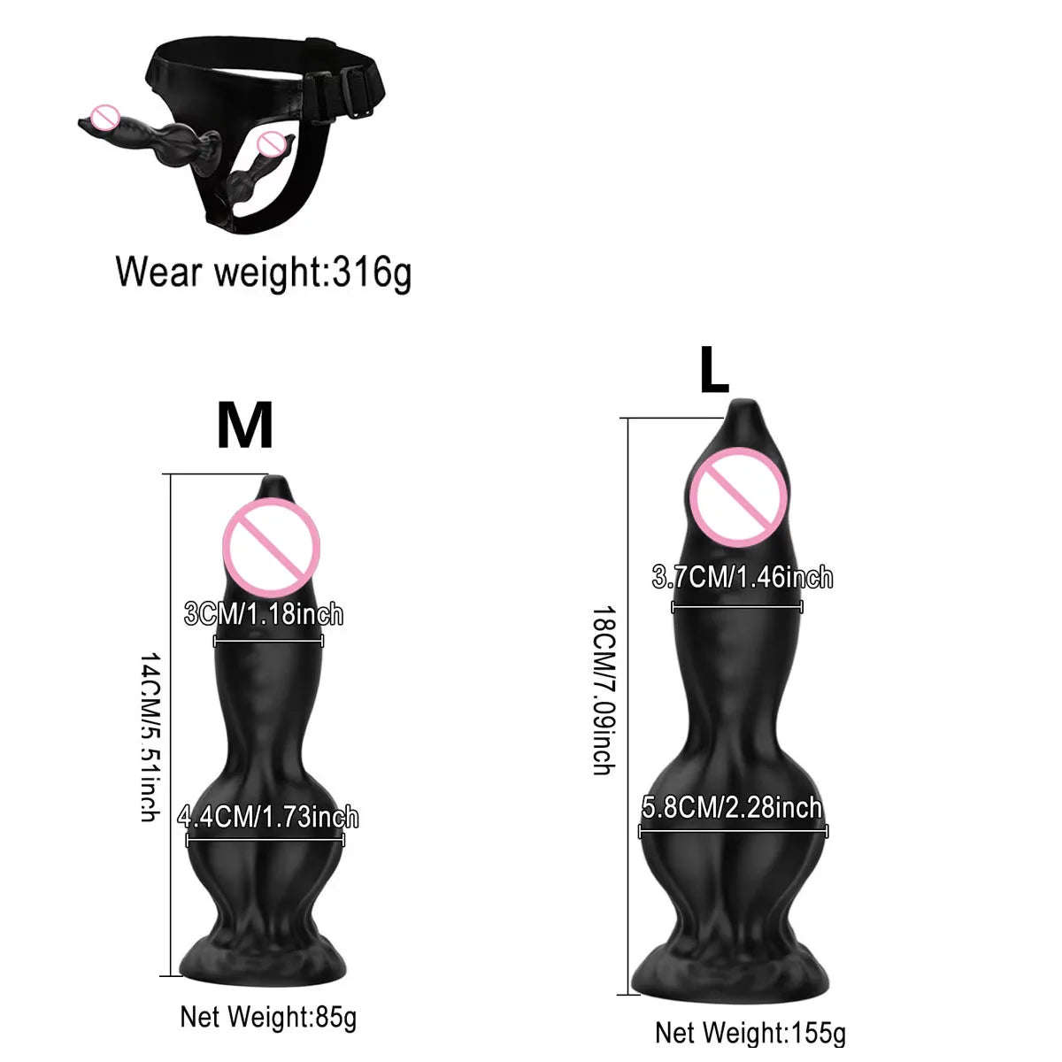 Adjustable Strap-On Harness with Double Dog's penis Attachment – Soft Silicone Strap On for Couples, Hands-Free Wearable Penetr