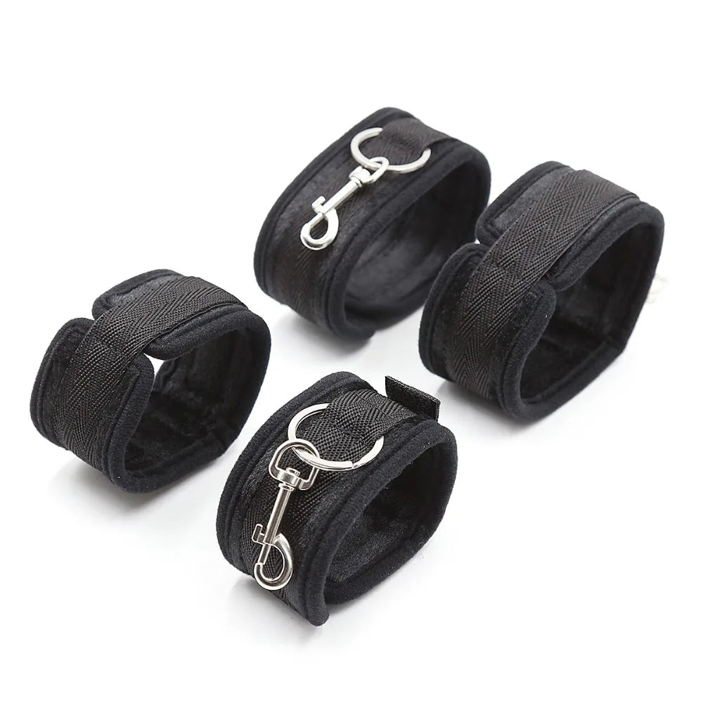 BDSM Restraint Set Bondage Handcuffs & Ankle Fetish Cuffs Slave On The Bed Open Leg Flirt Sex Toys For Women Couples Erotic Shop