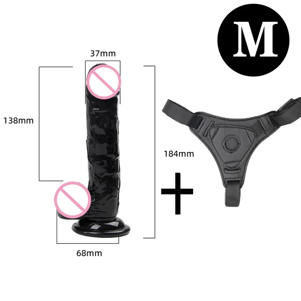 Adjustable Strap On Harness with Realistic Suction Cup Dildo, Pegging Strap-on Panties Set for Women Men Couples, Multiple Sizes