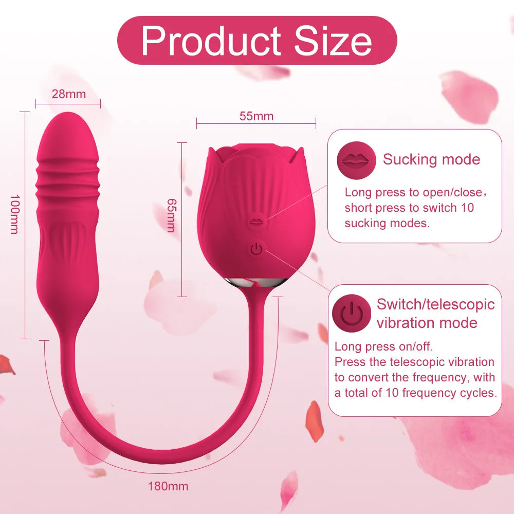 Rose Vibrator Toy for Women Clitoral Sucking Vibrator G-spot Thrusting Dildo Clit Nipple Sucker Vibrater Female Couple Sex Toys