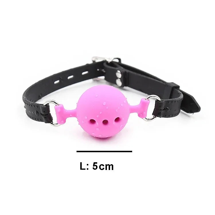 BDSM Silicone Gag Ball, Breathable Hollow Design with Adjustable Strap, Small Medium Large Size for Beginner Training