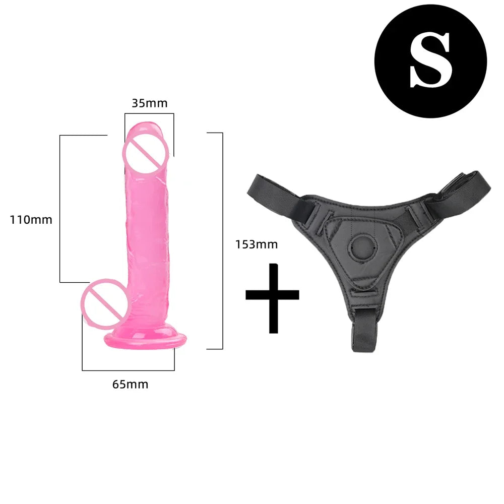 Adjustable Strap On Harness with Realistic Suction Cup Dildo, Pegging Strap-on Panties Set for Women Men Couples, Multiple Sizes