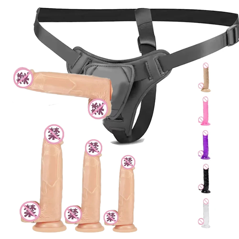Adjustable Strap On Harness with Realistic Suction Cup Dildo, Pegging Strap-on Panties Set for Women Men Couples, Multiple Sizes