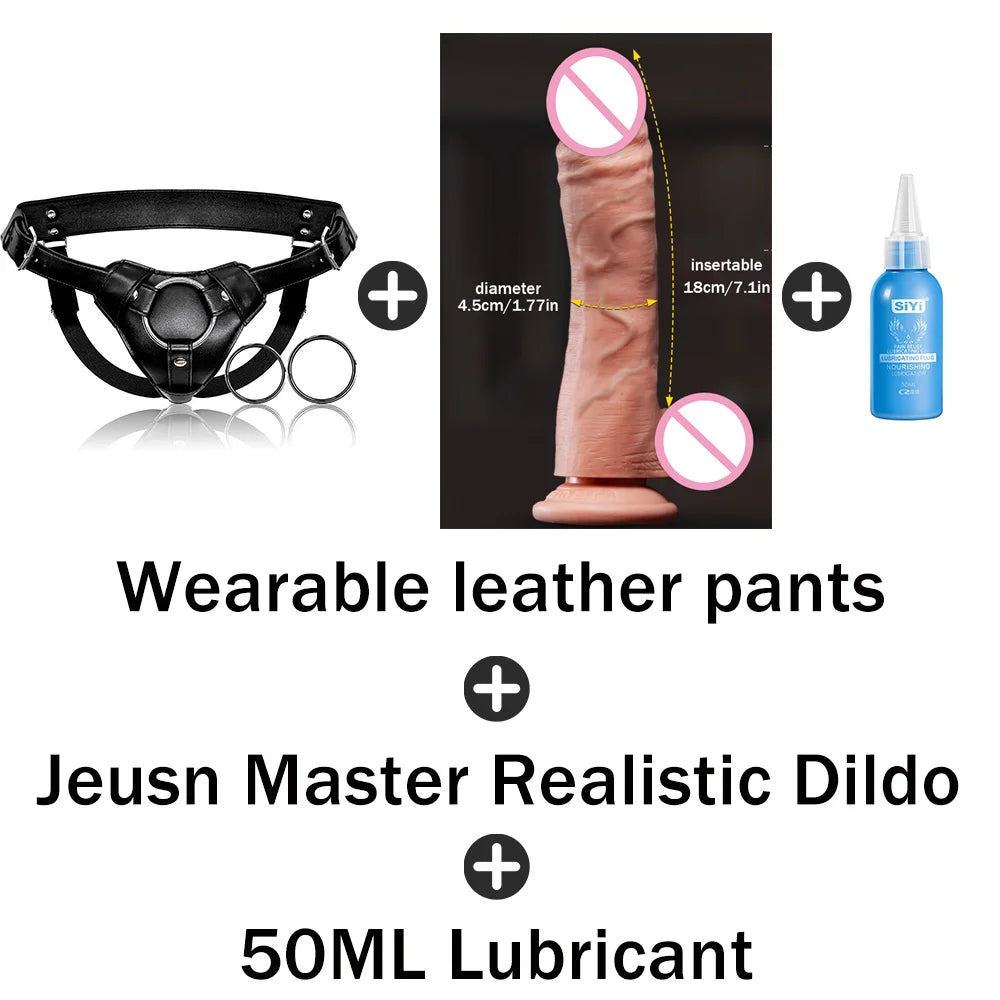 Strap On Dildo Harness Sex for BDSM, High-quality Wearable Leather Pants Men Pegging Dildo, Adjustable Belt Multiple Sizes Rings