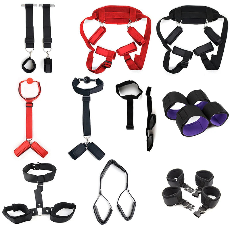 Bdsm Bondage Set Restraint Adult Game Handcuff Neck Collar Wrist Mouth Gag Strap Fetish SM Sex Toy For Woman Couples No Vibrator