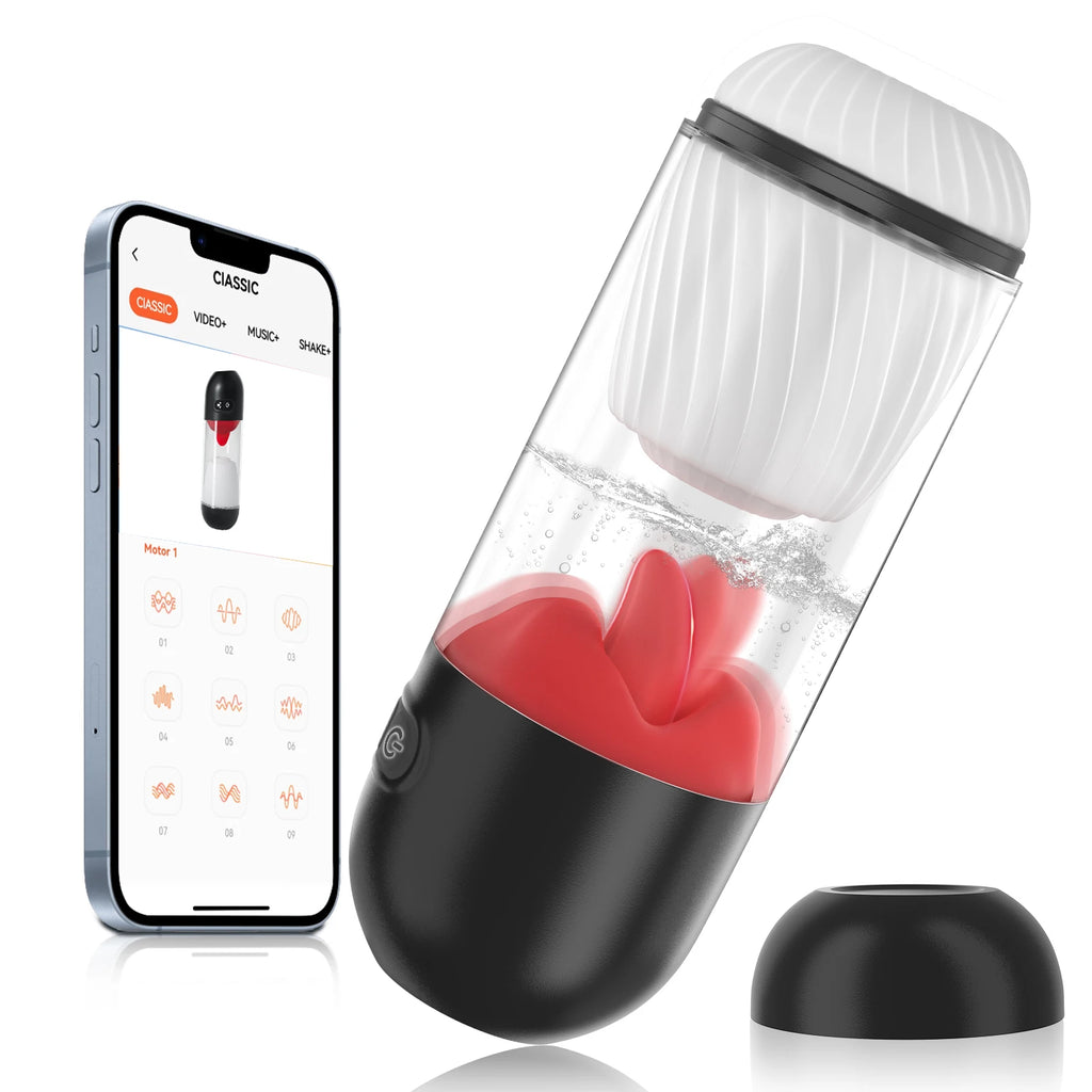 Male Masturbator Sex Toys for Men Penis Vibrator with APP Penis Pump with 9 Vibrating & 360° Tongue Licking Adult Sex Product
