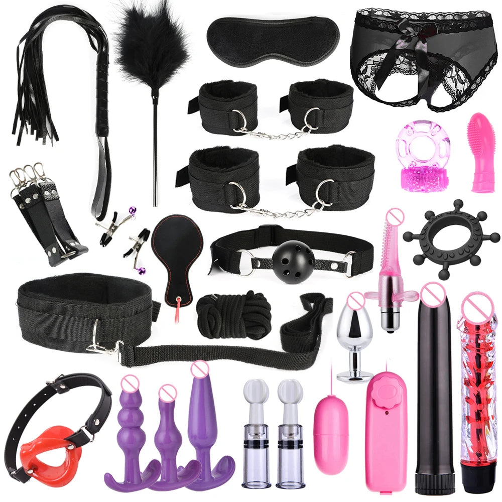 BDSM Set: Adjustable nylon hand and foot restraint straps + black eye mask + soft feather sapping, sensory restraint equipment