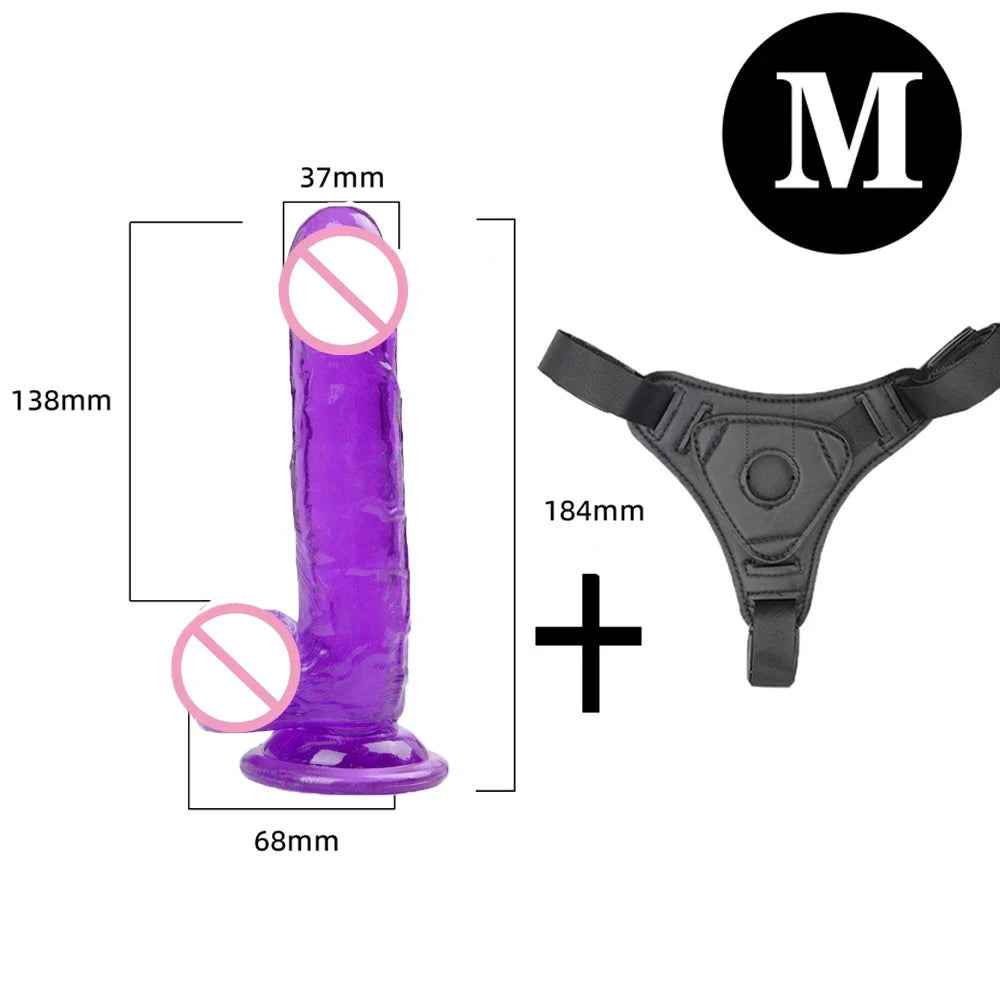 Adjustable Strap On Harness with Realistic Suction Cup Dildo, Pegging Strap-on Panties Set for Women Men Couples, Multiple Sizes