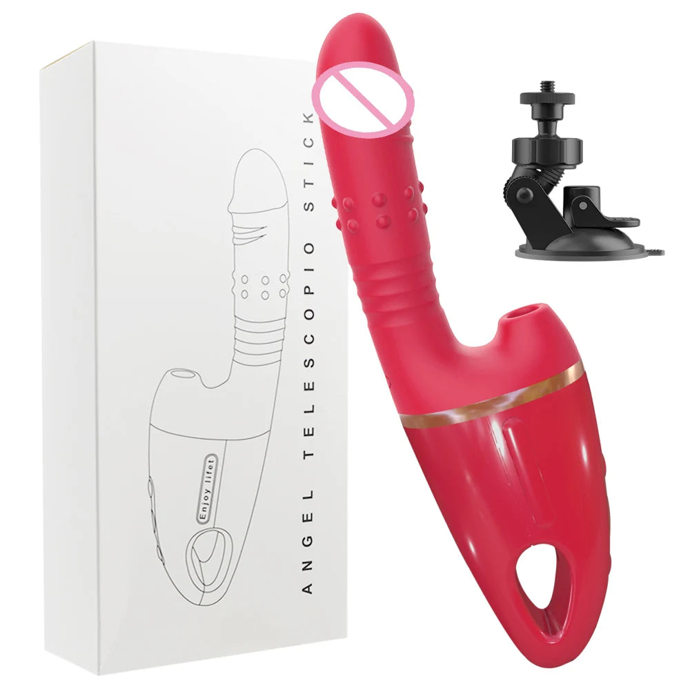 Female Clitoris Anal Thrust Sucking 2 in 1 Dildo Vibrator G-spot Massage Penetration Suction Disk Adult Sex Toys