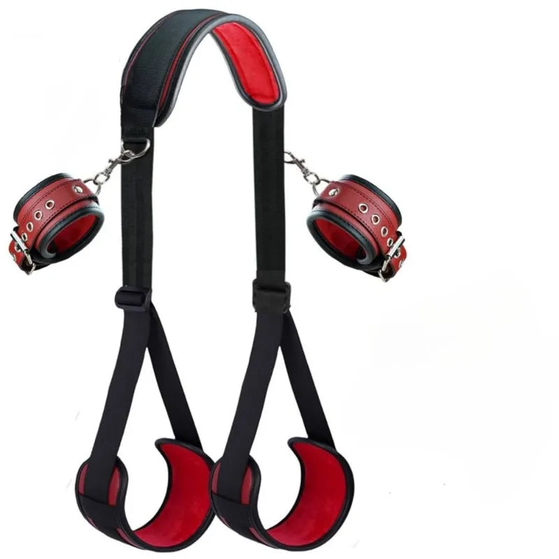 BDSM Binding Strap Set.Red Binding Strap.Adult Games. Split Leg Strap Neck Wrist SM Toy Accessories. Unisex. Adult Products 18+