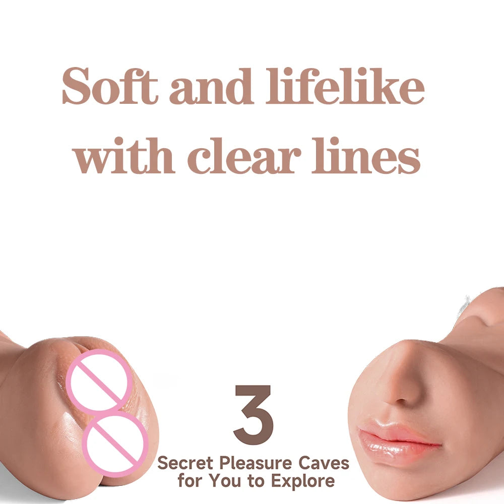 3 IN 1 Sex Toys Masturbation For Men Deep Throat Artificial Real Pussy Oral Male MasturbatorBlowjob Realistic Rubber Vagina 18