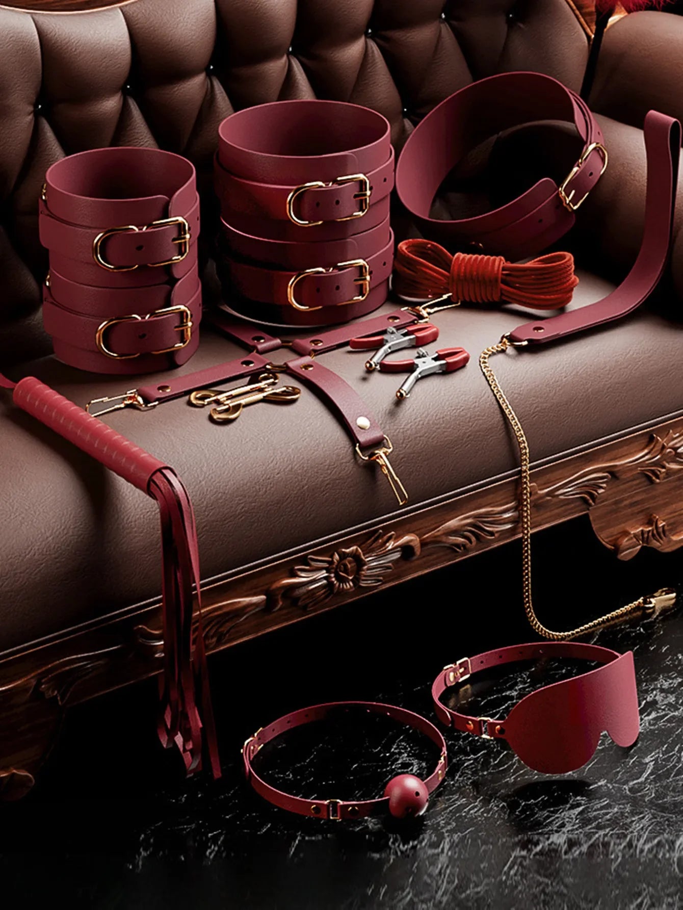 Sexy BDSM exotic toys, leather plush sexy binding and binding bag set, jokes, whips, butt plugs, female toys, nipple clips, porn