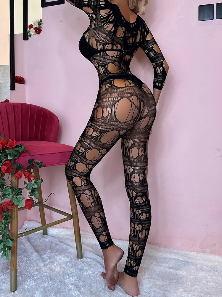 Bdsm sex for Women Bodysuit Fishnet Long Sleeves Women's Cute Sexys Fantasy Pornographic Lingerie Censorship Mesh Sexy Lace Man