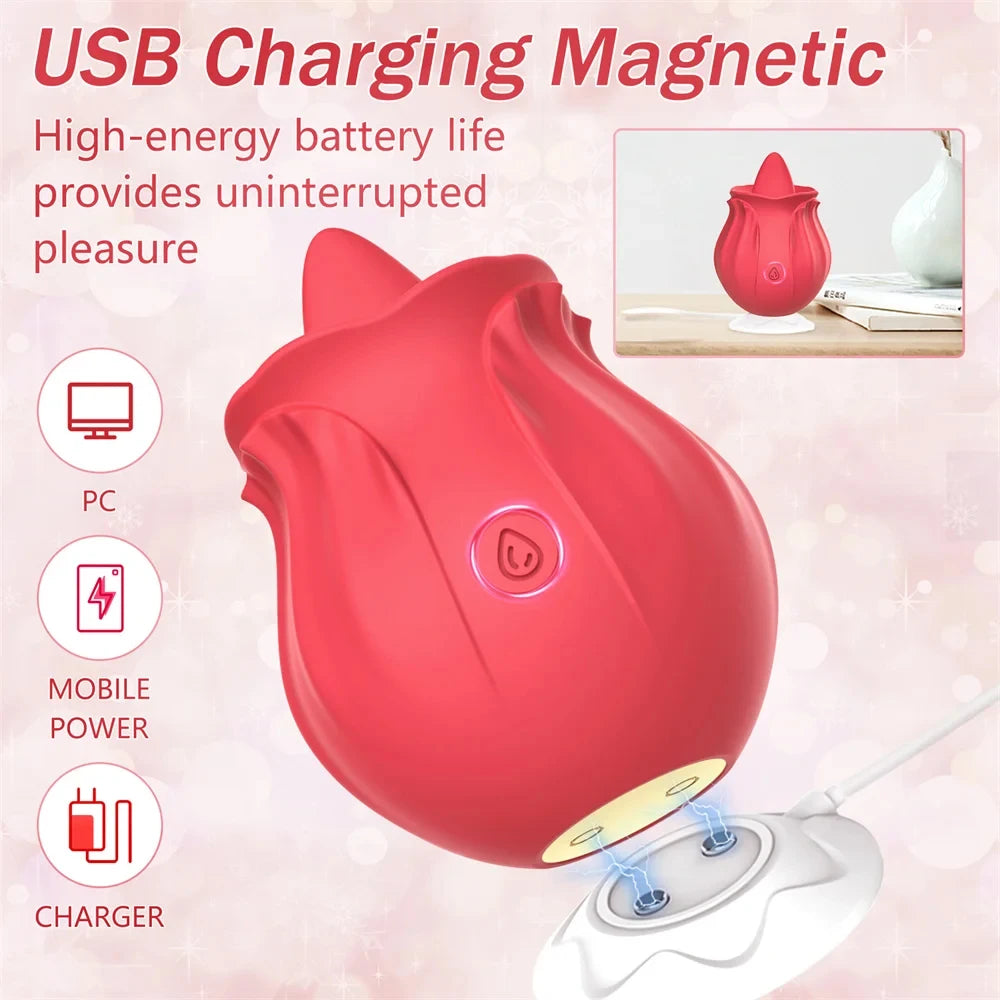 Rose Toy Tongue Licking Vibrator for Women Oral Clit Stimulator Female G Spot Vibrating Masturbation Massager Sex Toys for Adult