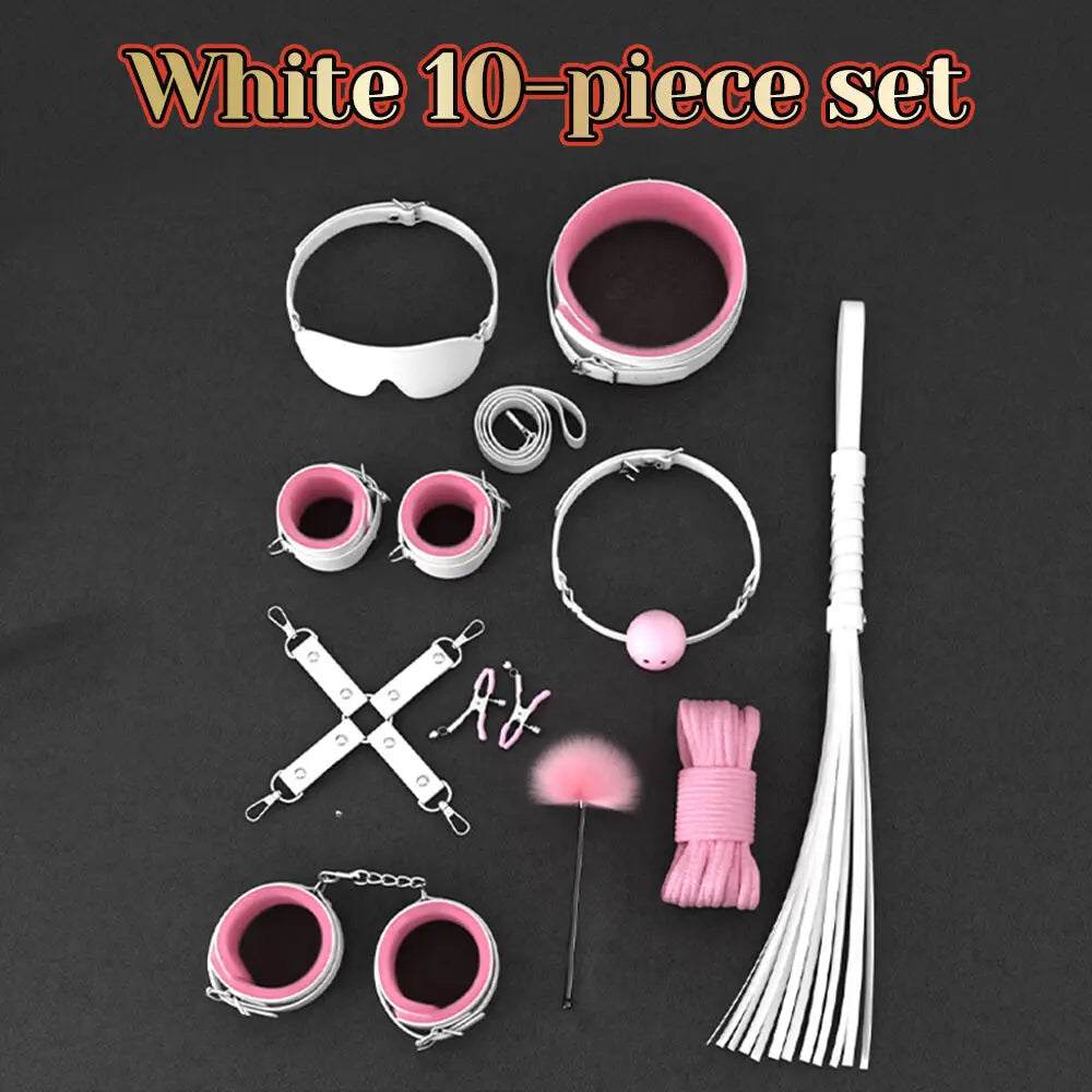 BDSM Adult Sex Toy Kits Sets for Sexy Games Bondage Mask Set Feather Handcuffs Ankle Cuff Restraints for Couple Sexual Aids 18+
