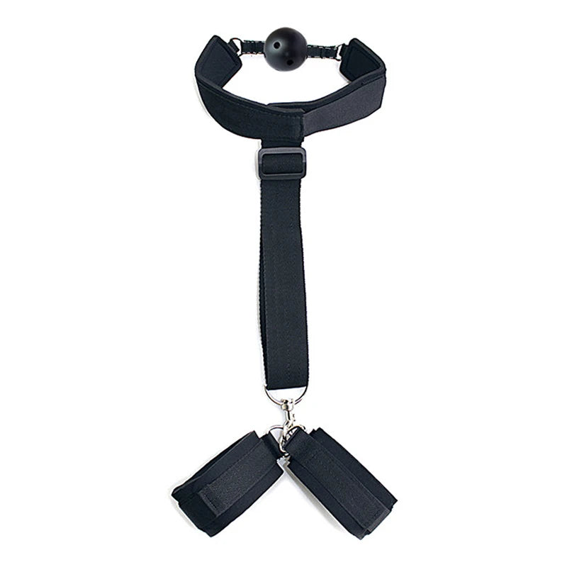 Bdsm Bondage Set Restraint Adult Game Handcuff Neck Collar Wrist Mouth Gag Strap Fetish SM Sex Toy For Woman Couples No Vibrator