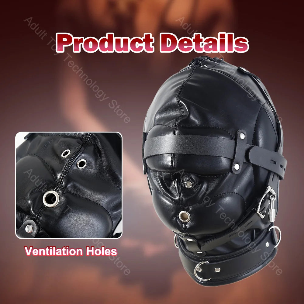 BDSM Leather Hood, Adjustable Full Head Coverage, Sadistic Sex Game, Punishment,BDSM Bondage Training,Adult Sex Toys for Couples