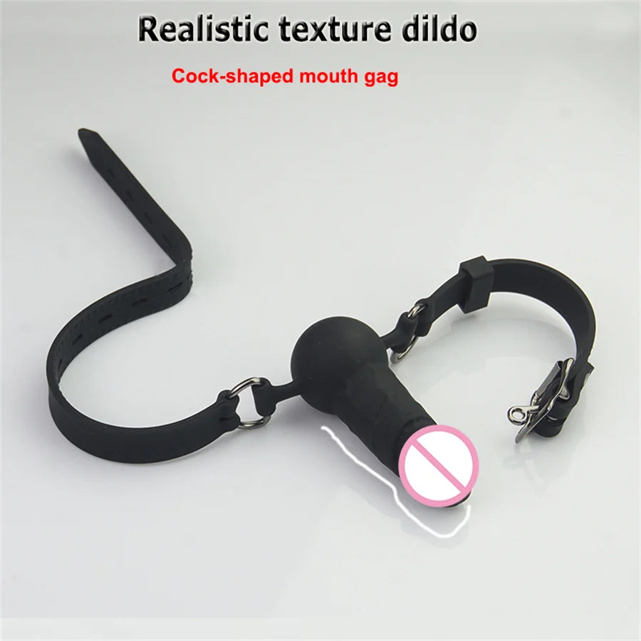 BDSM Bondage Dildo Fetish Double Ended Gagging Mouth Sex Toys For Couples Medcial Silicone Adult Game Open Mouth Oral Dildo Gag