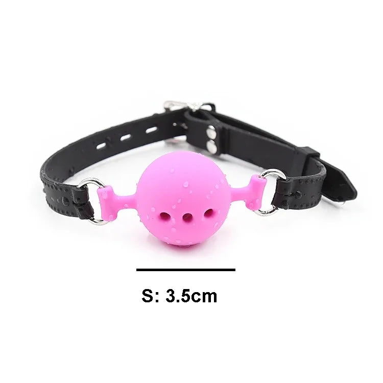 BDSM Silicone Gag Ball, Breathable Hollow Design with Adjustable Strap, Small Medium Large Size for Beginner Training