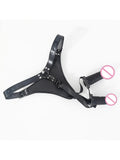 Adult Sex Toys For Women Sex Bondage Strap Adult Games Wear Tight Leather Pants With  Two Fake Silicone Dildos SM Anal Plug