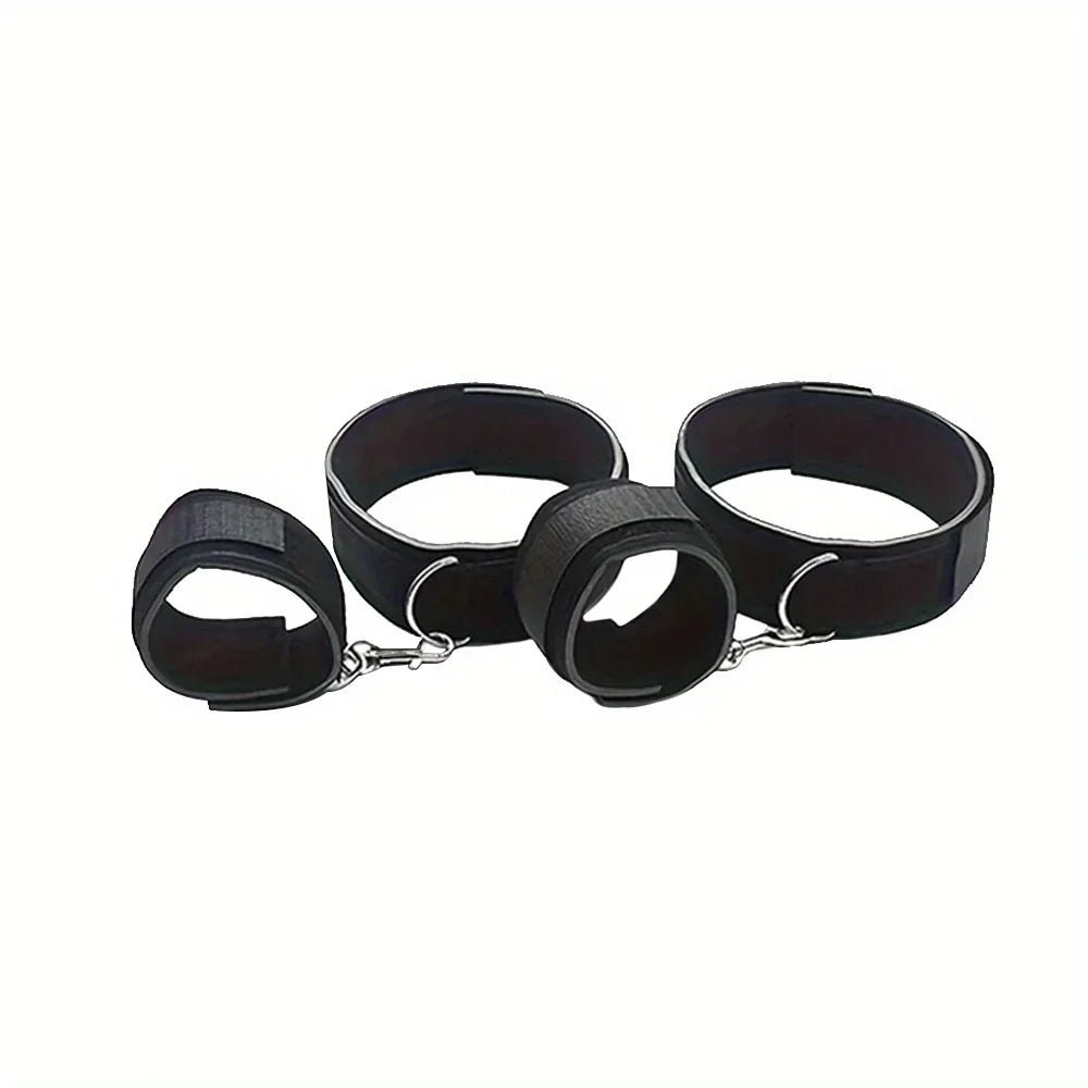 BDSM Set: Adjustable nylon hand and foot restraint straps + black eye mask + soft feather sapping, sensory restraint equipment